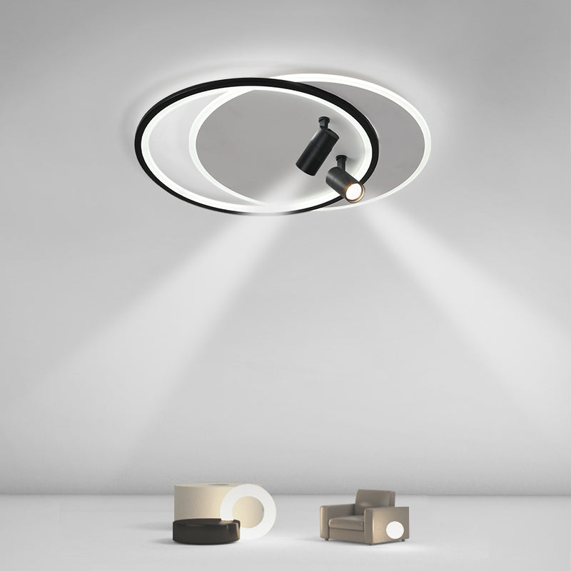 Plafonniers encastrés à LED noirs à 2 lumières, plafonnier ovale en aluminium pour chambre à coucher