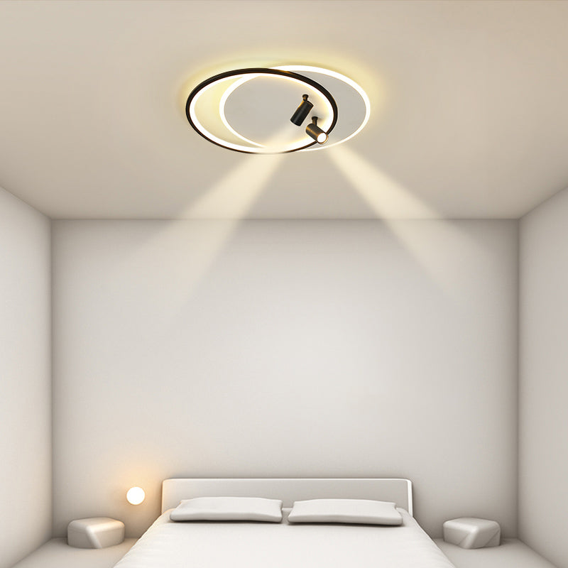 Plafonniers encastrés à LED noirs à 2 lumières, plafonnier ovale en aluminium pour chambre à coucher