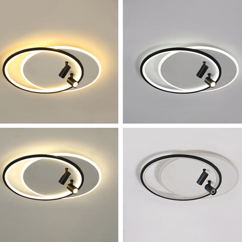Plafonniers encastrés à LED noirs à 2 lumières, plafonnier ovale en aluminium pour chambre à coucher