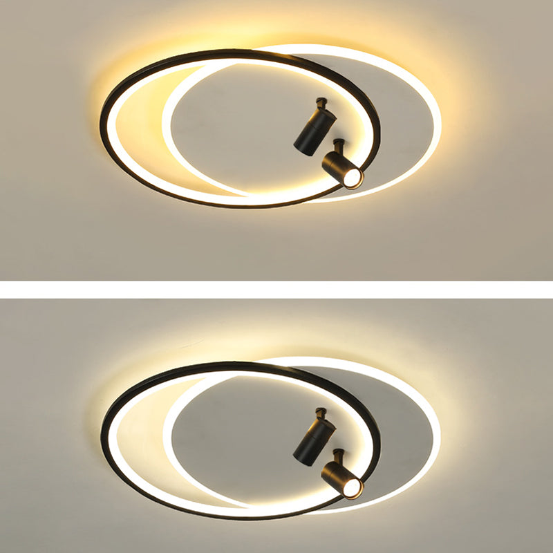 Plafonniers encastrés à LED noirs à 2 lumières, plafonnier ovale en aluminium pour chambre à coucher