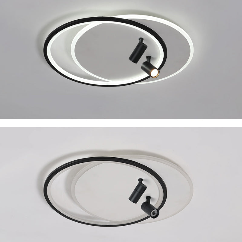 Plafonniers encastrés à LED noirs à 2 lumières, plafonnier ovale en aluminium pour chambre à coucher