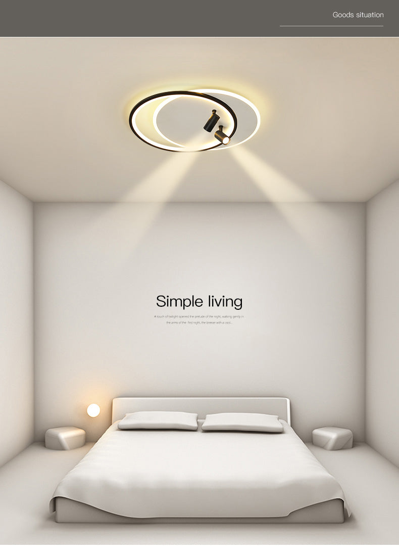 Plafonniers encastrés à LED noirs à 2 lumières, plafonnier ovale en aluminium pour chambre à coucher