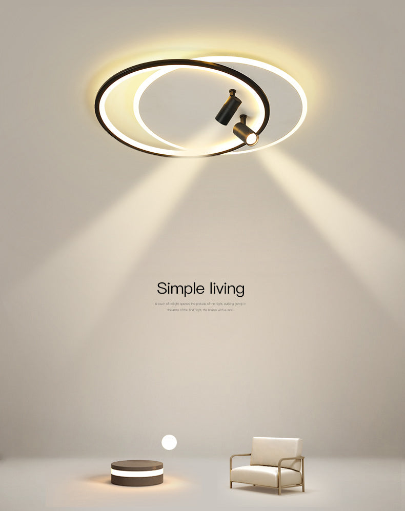 Plafonniers encastrés à LED noirs à 2 lumières, plafonnier ovale en aluminium pour chambre à coucher