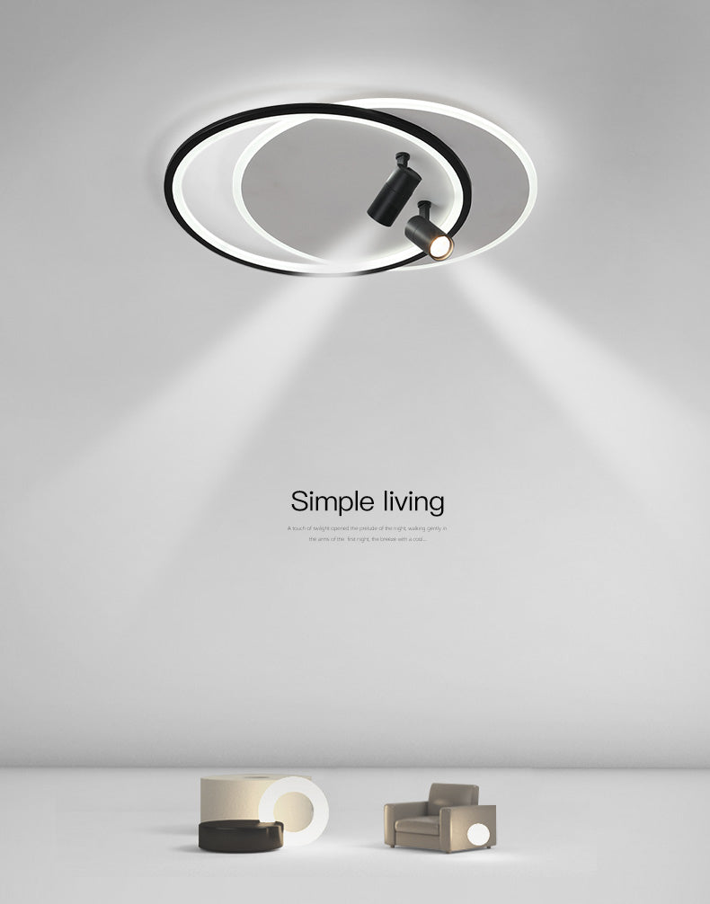 Plafonniers encastrés à LED noirs à 2 lumières, plafonnier ovale en aluminium pour chambre à coucher