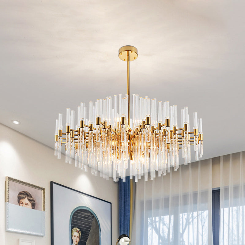 Runde geruchte klare Kristall -Anhänger Deckenleuchte postmoderne 8 Lichter Gold Kronleuchterlampe
