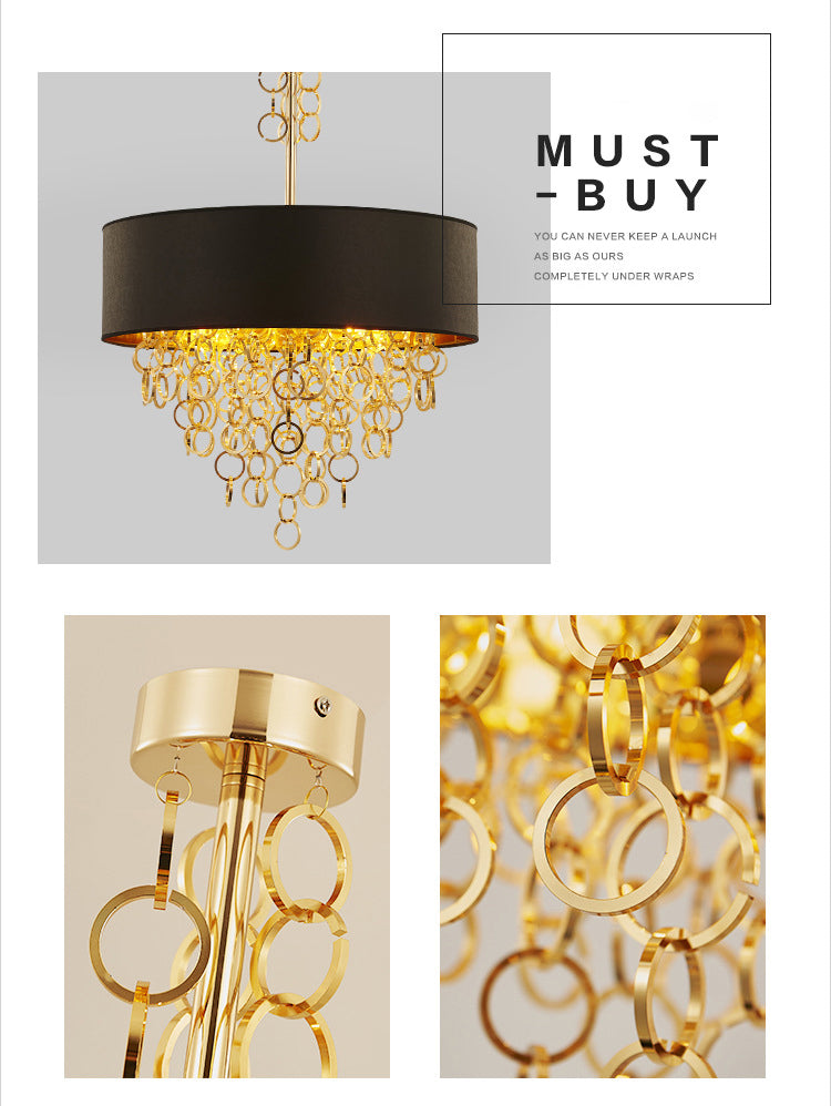 Simplicity Circular Chandelier Light Fixture Metal Living Room Ceiling Pendant Light in Black