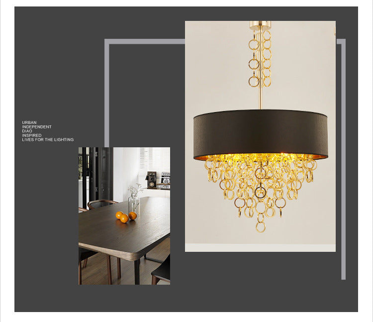 Simplicity Circular Chandelier Light Fixture Metal Living Room Ceiling Pendant Light in Black