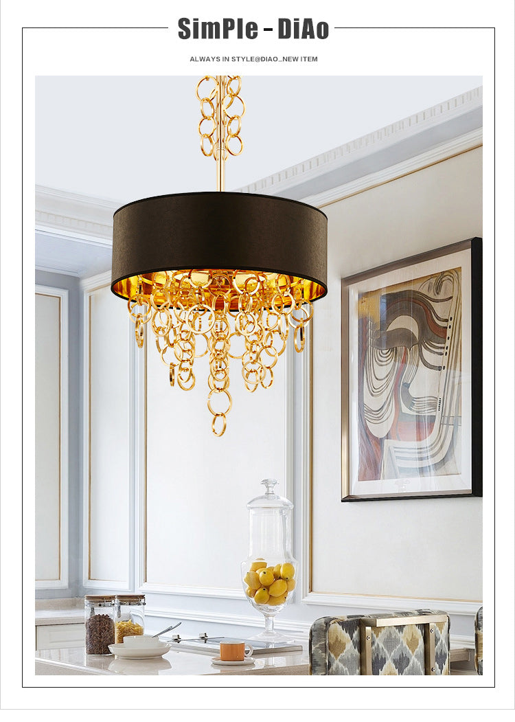 Simplicity Circular Chandelier Light Fixture Metal Living Room Ceiling Pendant Light in Black