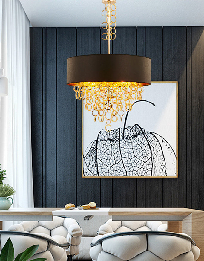 Simplicity Circular Chandelier Light Fixture Metal Living Room Ceiling Pendant Light in Black