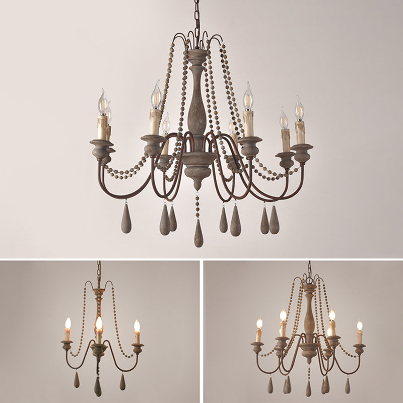 Traditioneller rustikaler Stil aus Holzleuchten mit Multi-Lights Candlestick Design Lighting Fixture mit Schwanenhalsrostarm