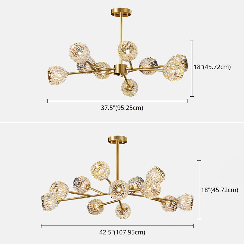 Alcance completo de la iluminación de cristal de cobre Candelera molecular de estilo moderno para sala de estar