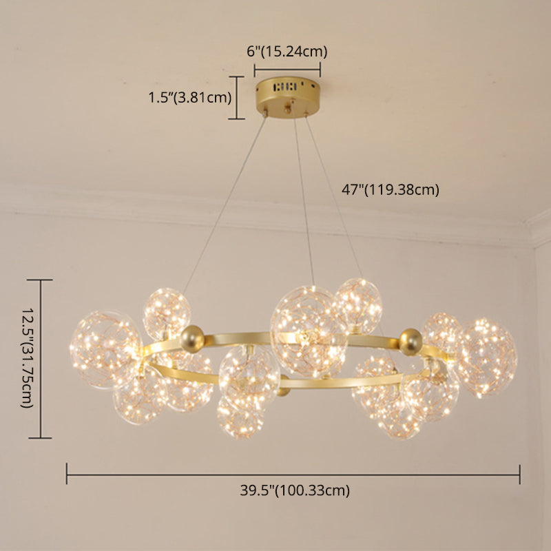 Transparant glas bol LED -licht snaren kroonluchter ronde metalen lamp body moderne stijl eenvoud verlichtingsarmatuur