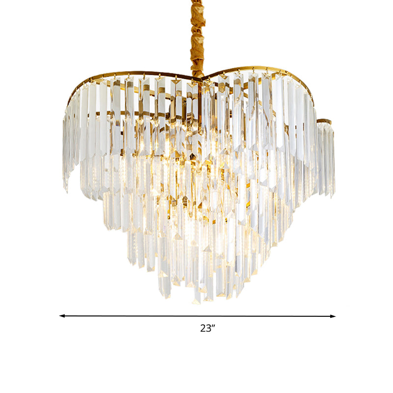 Spiral Hanging Light Postmodern Tri-Sided Clear Crystal Rod 5 Heads Gold Pendant Chandelier