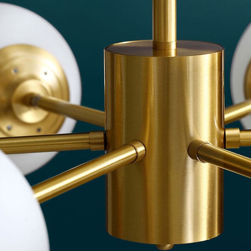 Lámpara de lámpara de araña de vidrio blanco de leche colgante de iluminación de latón contemporáneo para comedor