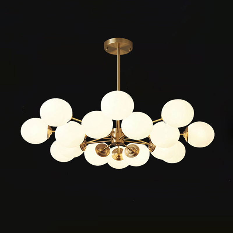 Lámpara de lámpara de araña de vidrio blanco de leche colgante de iluminación de latón contemporáneo para comedor