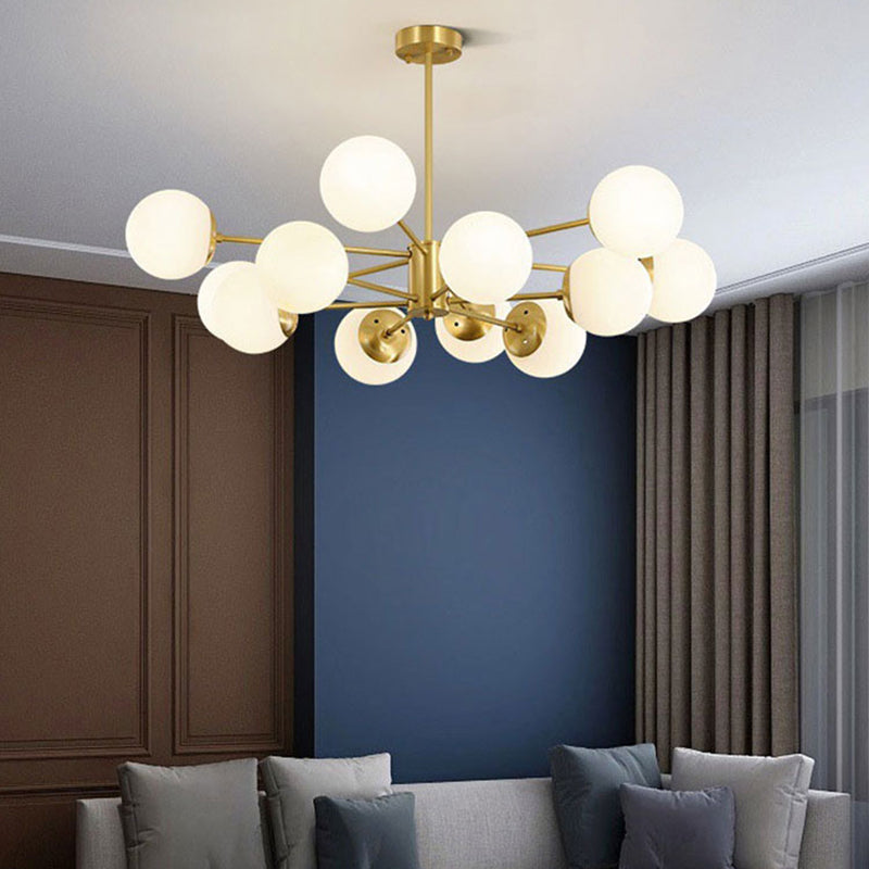 Lámpara de lámpara de araña de vidrio blanco de leche colgante de iluminación de latón contemporáneo para comedor