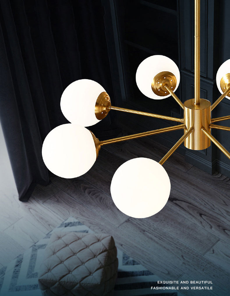 Lámpara de lámpara de araña de vidrio blanco de leche colgante de iluminación de latón contemporáneo para comedor