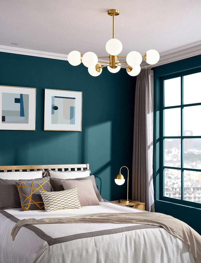 Lámpara de lámpara de araña de vidrio blanco de leche colgante de iluminación de latón contemporáneo para comedor