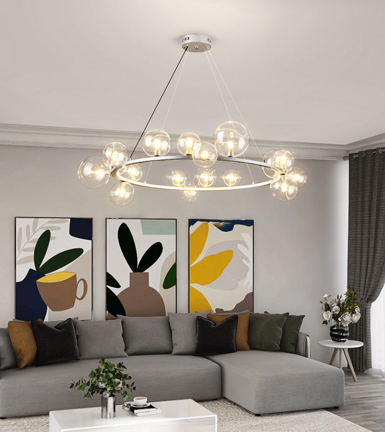 Almacina de vaso de vidrio creativo redondo LED LED Minimalismo Contemporáneo accesorio de iluminación con alambre de suspensión ajustable de 47 "