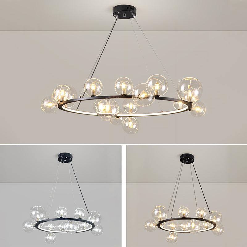 Almacina de vaso de vidrio creativo redondo LED LED Minimalismo Contemporáneo accesorio de iluminación con alambre de suspensión ajustable de 47 "