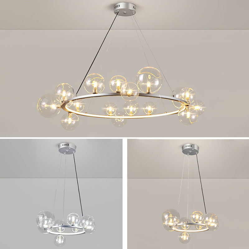 Almacina de vaso de vidrio creativo redondo LED LED Minimalismo Contemporáneo accesorio de iluminación con alambre de suspensión ajustable de 47 "