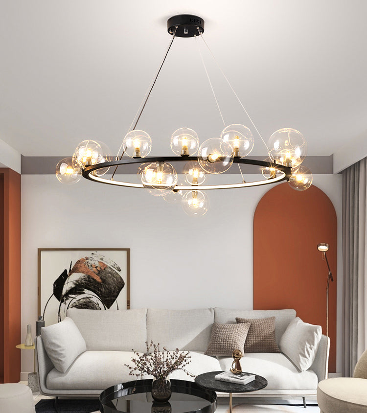 Almacina de vaso de vidrio creativo redondo LED LED Minimalismo Contemporáneo accesorio de iluminación con alambre de suspensión ajustable de 47 "