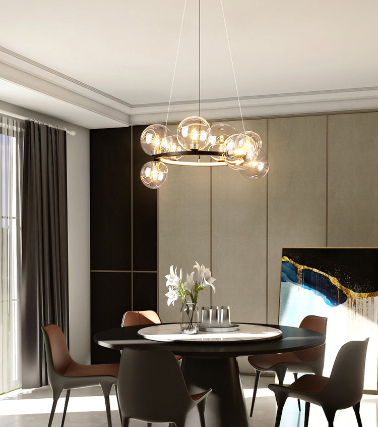 Almacina de vaso de vidrio creativo redondo LED LED Minimalismo Contemporáneo accesorio de iluminación con alambre de suspensión ajustable de 47 "