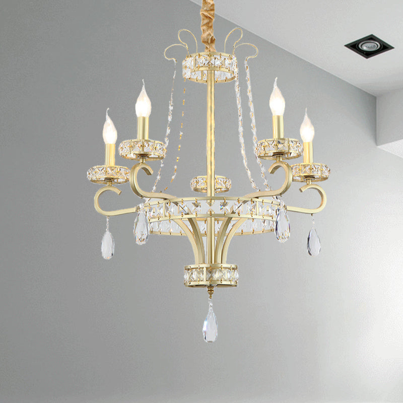 Lámpara de vela dorada lámpara de lámpara gota de cristal tradicional 5/8 luces salas de estar lámpara de estar kit