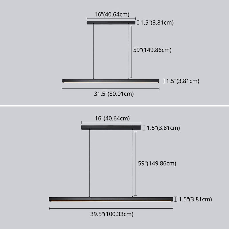 Nordic Minimalism LED Island Light Aluminum Long Strip Dining Room Lighting Fixture with 59" Adjustable Suspension Wire