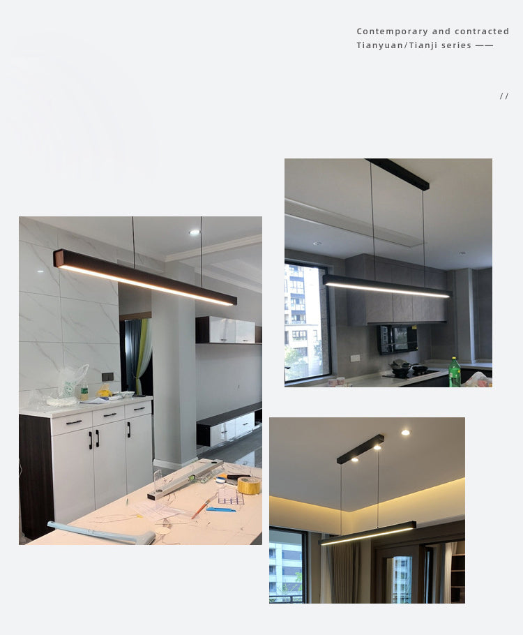 Nordic Minimalism LED Island Light Aluminum Long Strip Dining Room Lighting Fixture with 59" Adjustable Suspension Wire