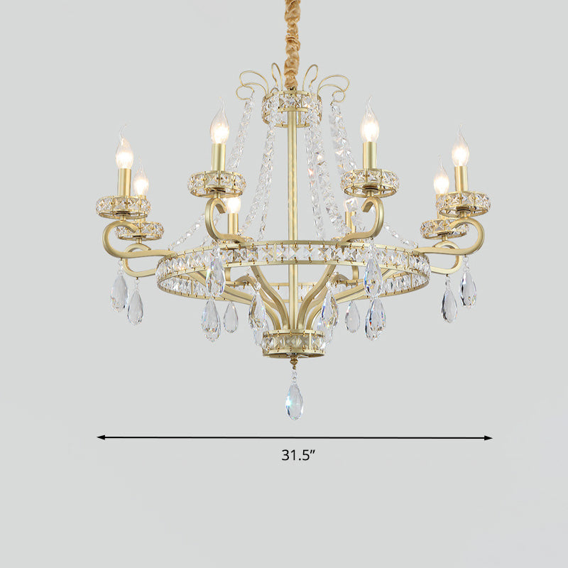 Lámpara de vela dorada lámpara de lámpara gota de cristal tradicional 5/8 luces salas de estar lámpara de estar kit