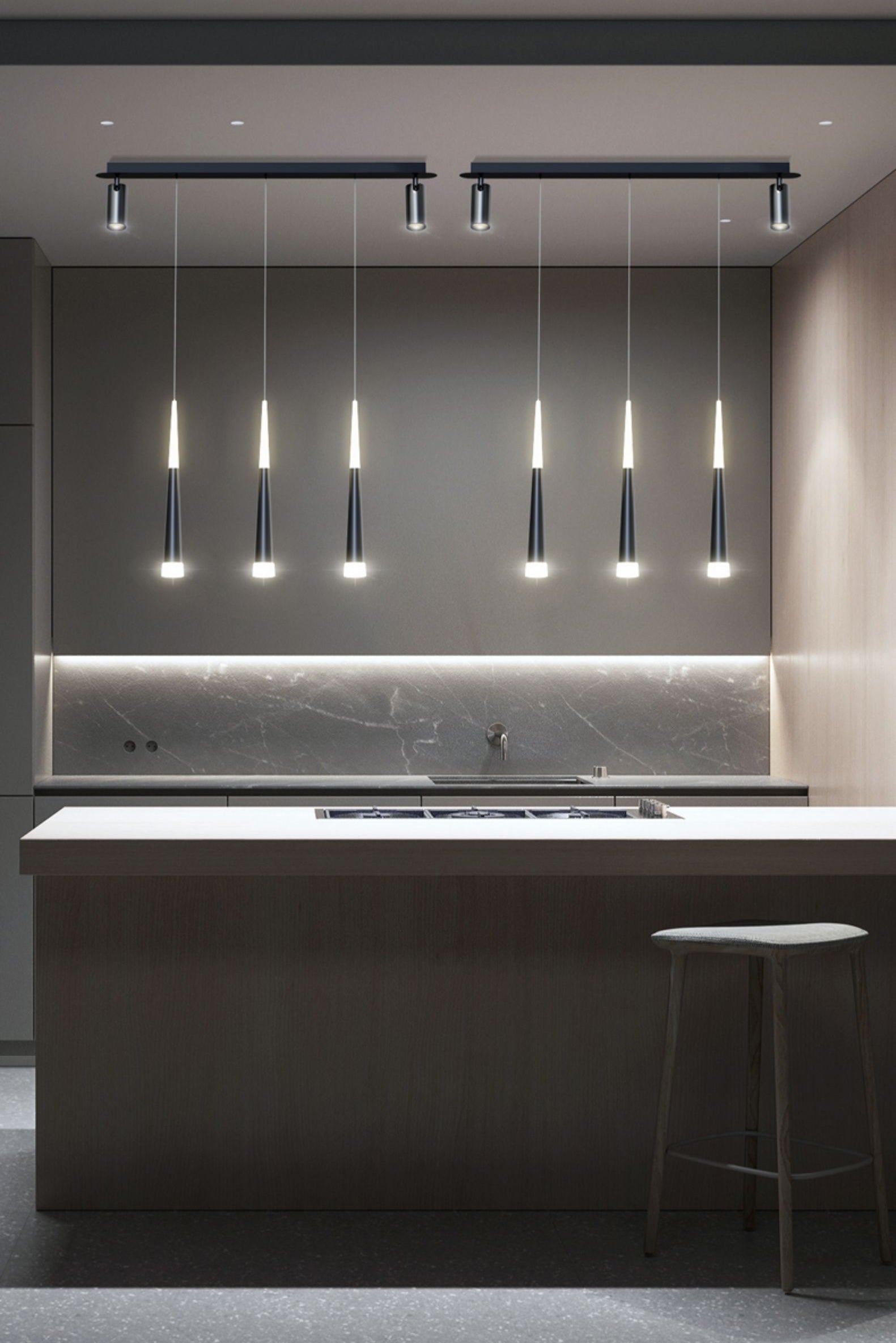 Torch-shaped LED Island Light with 360° Adjustable Spotlight Design Dining Room Lighting Fixture