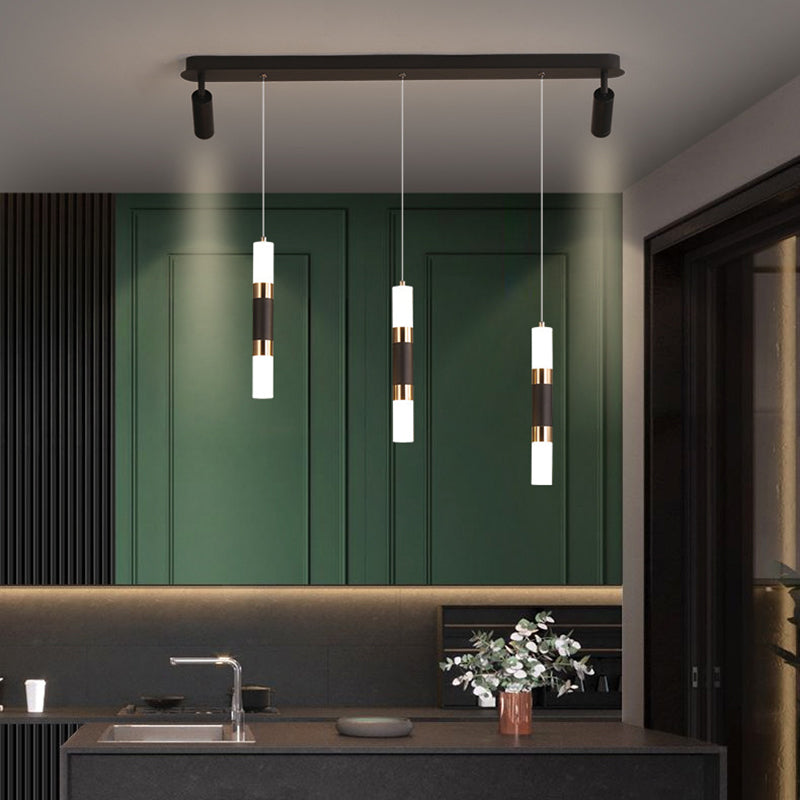 3-Lights Cylindrical LED Island Light Double Spotlight Design Modern Style Simplicity Lighting Pendant in Black