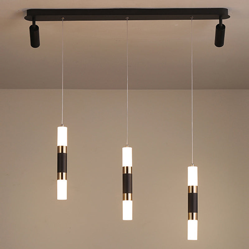 3-Lights Cylindrical LED Island Light Double Spotlight Design Modern Style Simplicity Lighting Pendant in Black