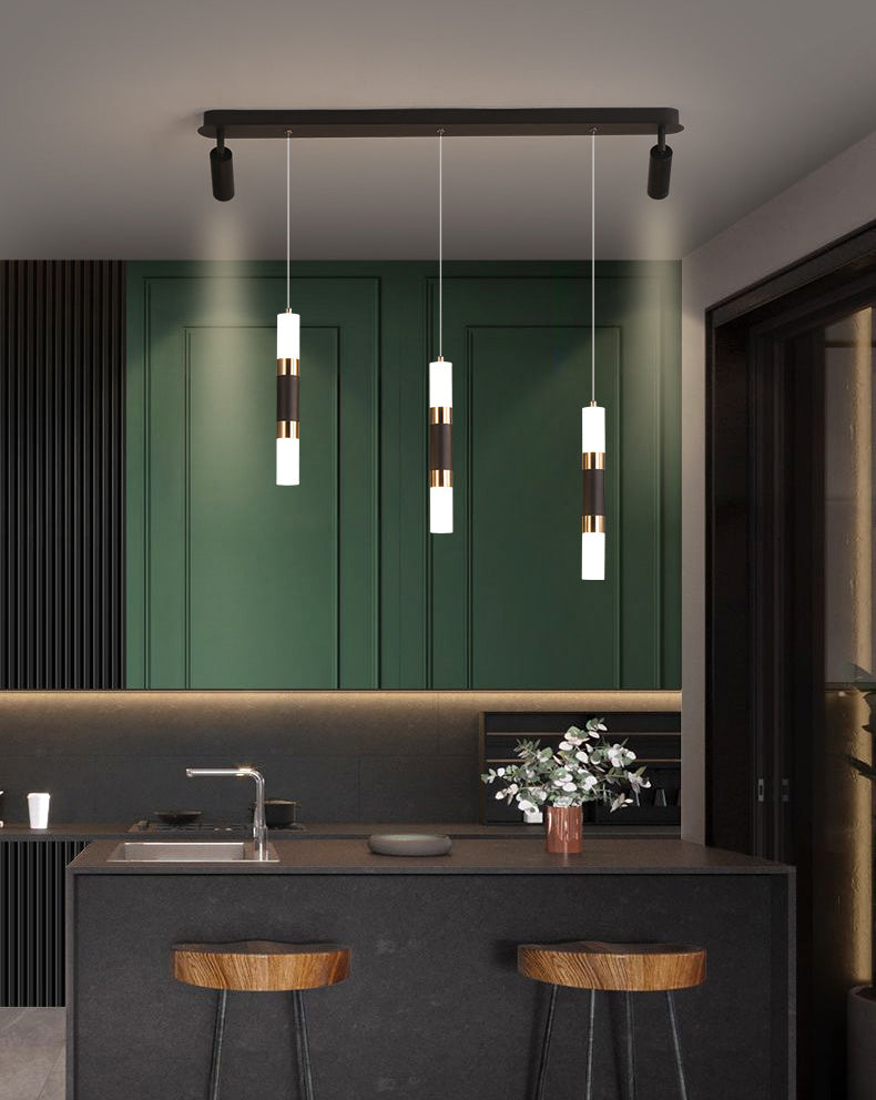 3-Lights Cylindrical LED Island Light Double Spotlight Design Modern Style Simplicity Lighting Pendant in Black