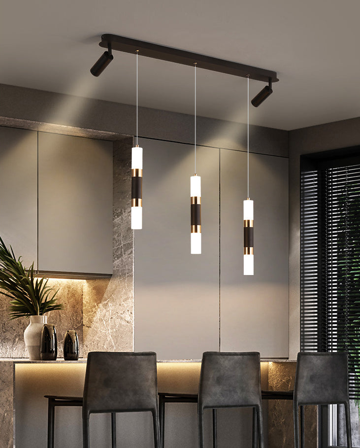 3-Lights Cylindrical LED Island Light Double Spotlight Design Modern Style Simplicity Lighting Pendant in Black