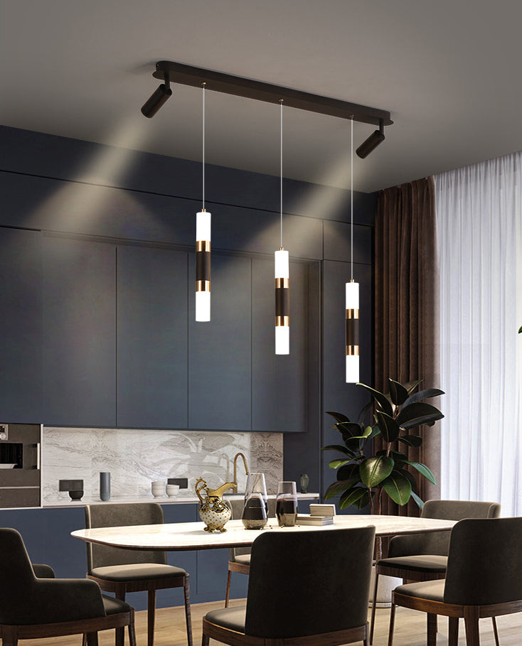3-Lights Cylindrical LED Island Light Double Spotlight Design Modern Style Simplicity Lighting Pendant in Black