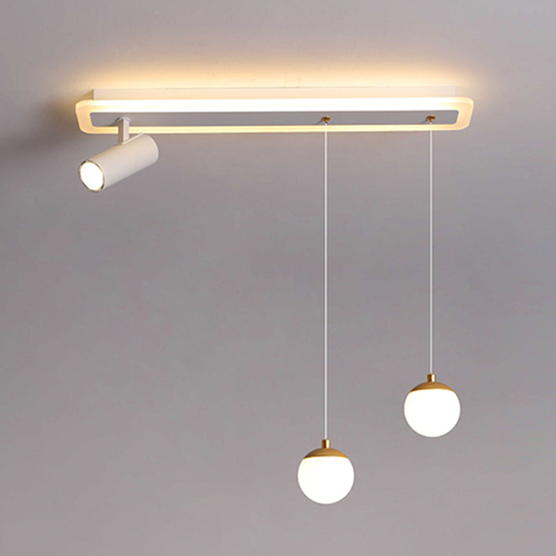 White Simplicity Long Strip LED Island Light Orb Mini Pendant Light + Spotlight Design Dining Room Creative Lighting Fixture