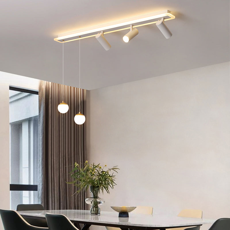 White Simplicity Long Strip LED Island Light Orb Mini Pendant Light + Spotlight Design Dining Room Creative Lighting Fixture