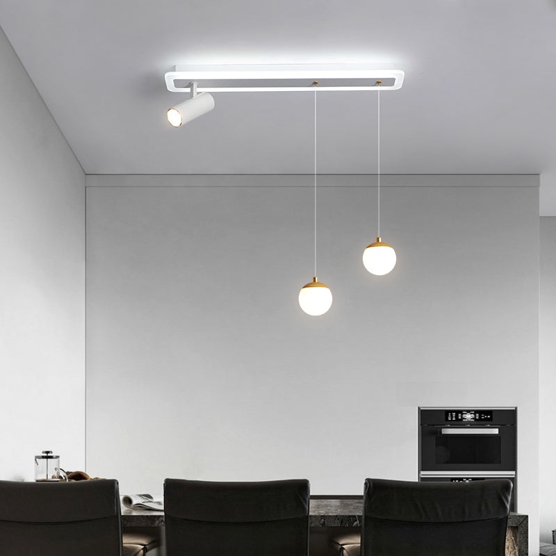 White Simplicity Long Strip LED Island Light Orb Mini Pendant Light + Spotlight Design Dining Room Creative Lighting Fixture