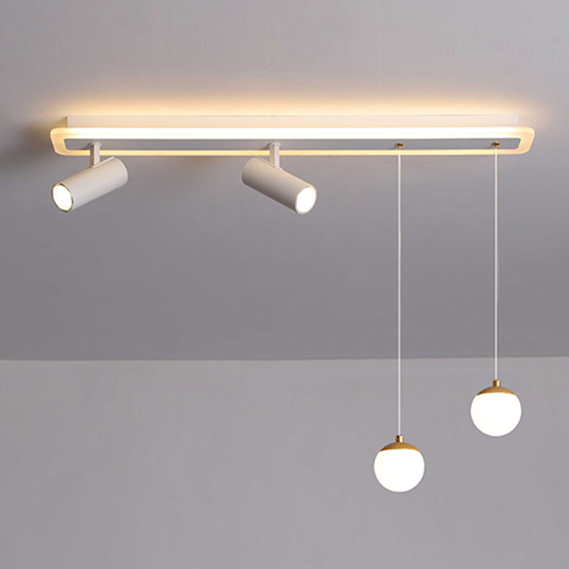 White Simplicity Long Strip LED Island Light Orb Mini Pendant Light + Spotlight Design Dining Room Creative Lighting Fixture