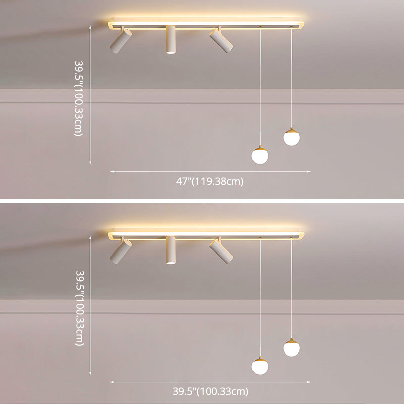 White Simplicity Long Strip LED Island Light Orb Mini Pendant Light + Spotlight Design Dining Room Creative Lighting Fixture