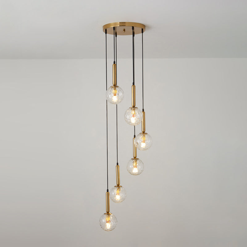 Modern Minimalist Multiple Globe Shade Pendant Light Metal Long Hanging Lamp for Living Room