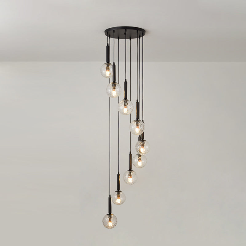 Modern Minimalist Multiple Globe Shade Pendant Light Metal Long Hanging Lamp for Living Room