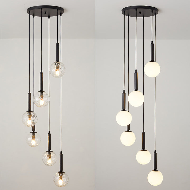 Modern Minimalist Multiple Globe Shade Pendant Light Metal Long Hanging Lamp for Living Room