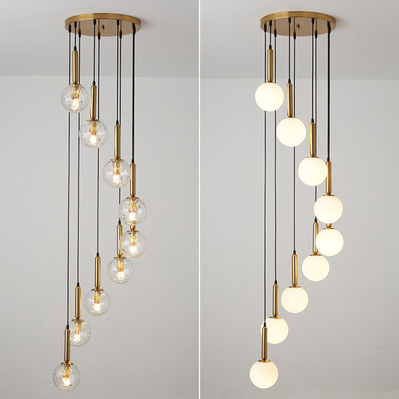 Modern Minimalist Multiple Globe Shade Pendant Light Metal Long Hanging Lamp for Living Room