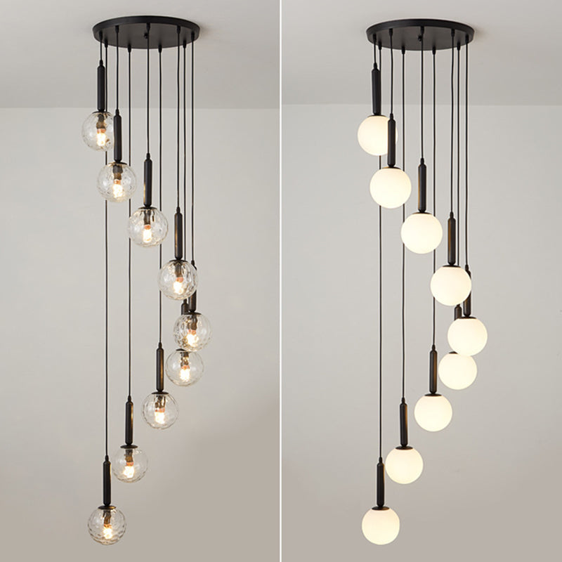 Modern Minimalist Multiple Globe Shade Pendant Light Metal Long Hanging Lamp for Living Room