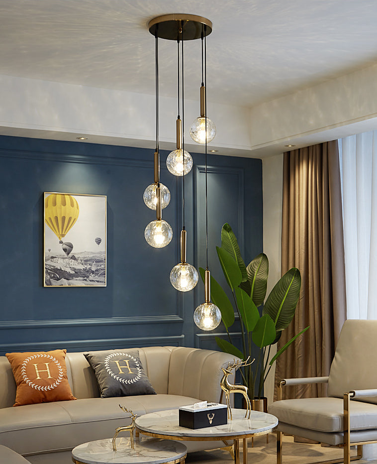 Modern Minimalist Multiple Globe Shade Pendant Light Metal Long Hanging Lamp for Living Room