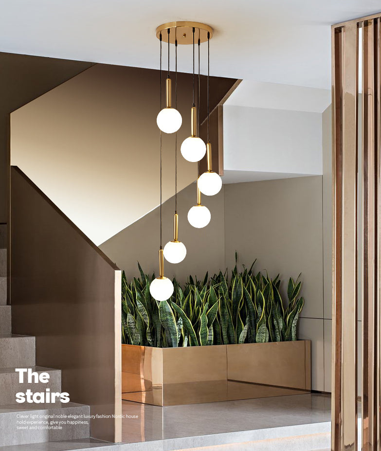 Modern Minimalist Multiple Globe Shade Pendant Light Metal Long Hanging Lamp for Living Room