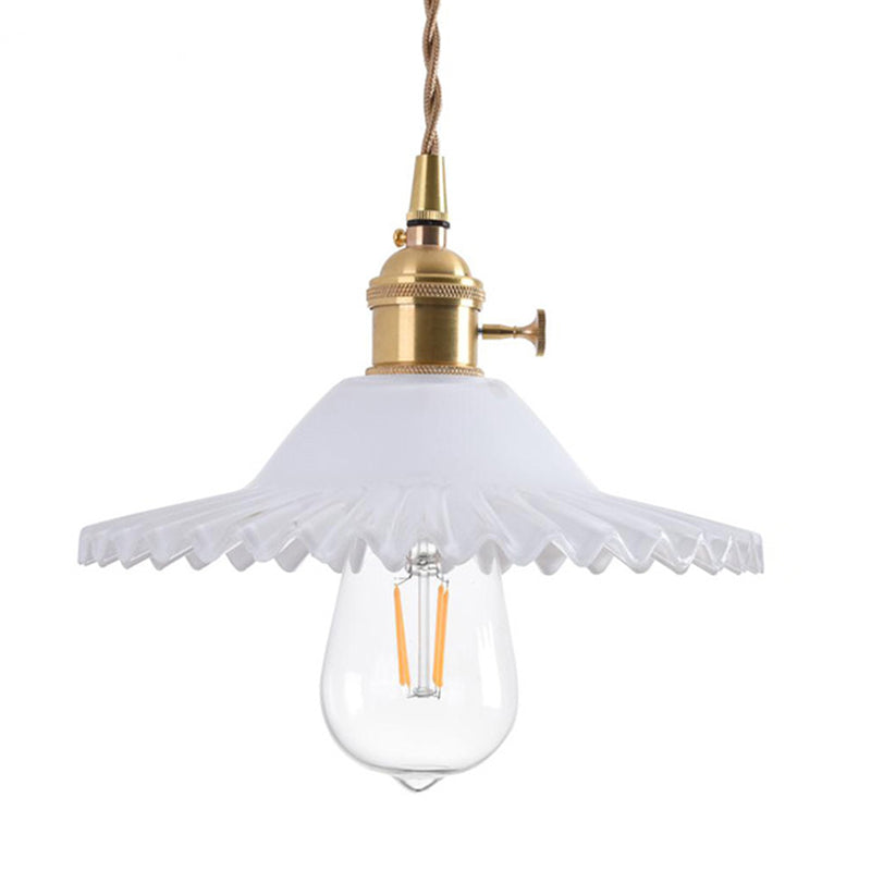 Scalloped Glass Shade Hanging Ceiling Light Vintage Industrial 1-Light Living Room Drop Pendant